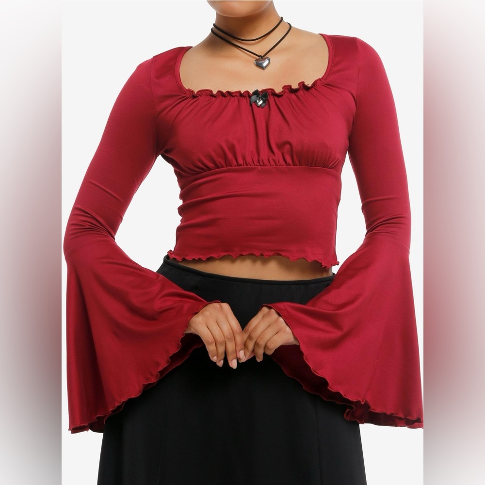 Daisy Street Maroon Bell Sleeve Girls Crop Top Plus Size